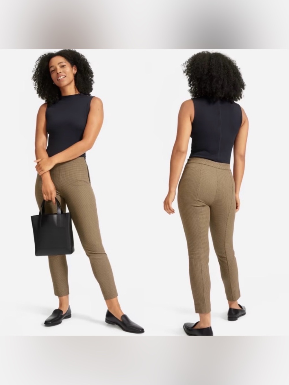 Everlane Women's Brown Houndstooth Tapered Ankle Pants